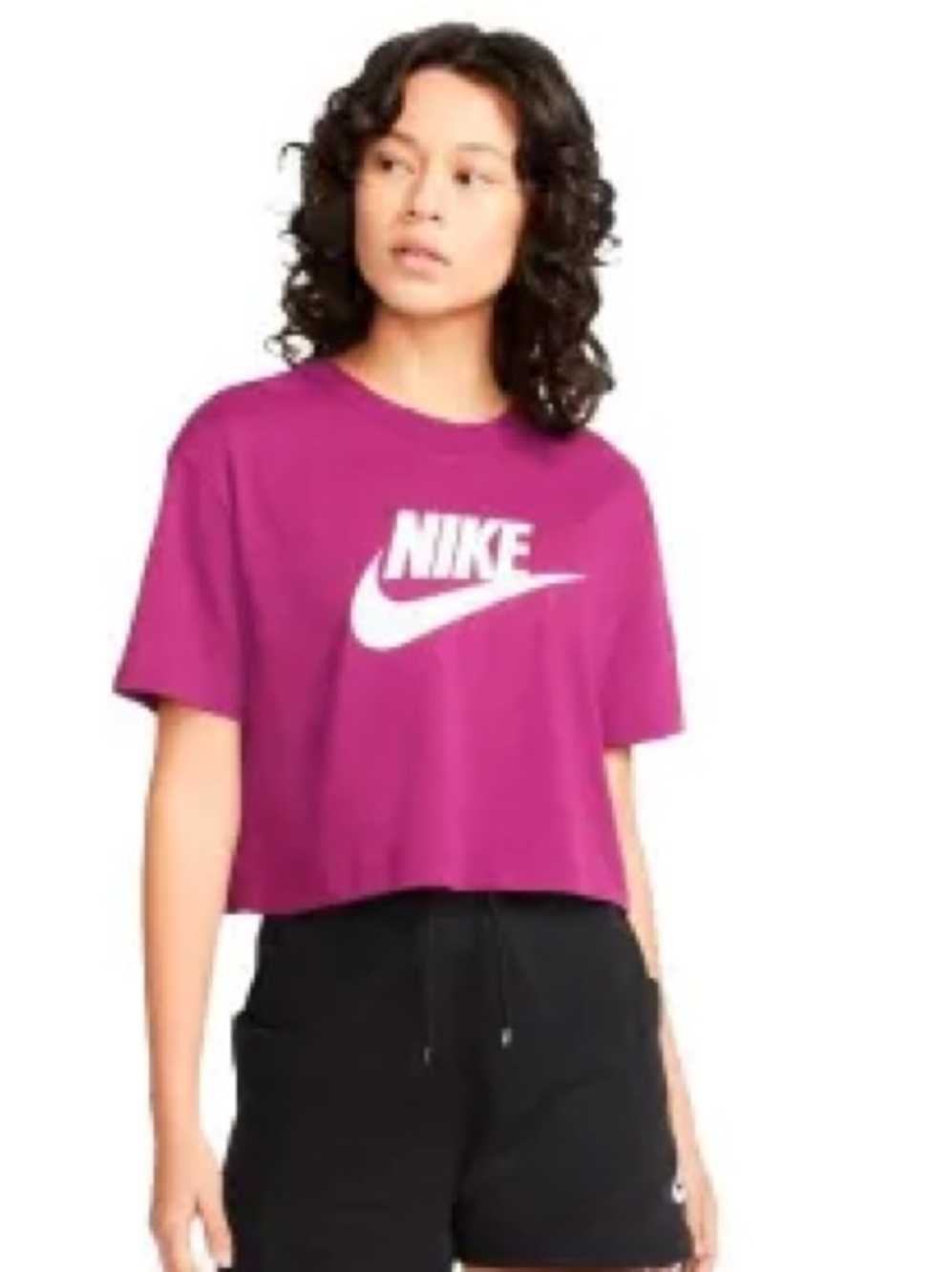 Nike Fuchsia Crop Logo Tee with White Swoosh